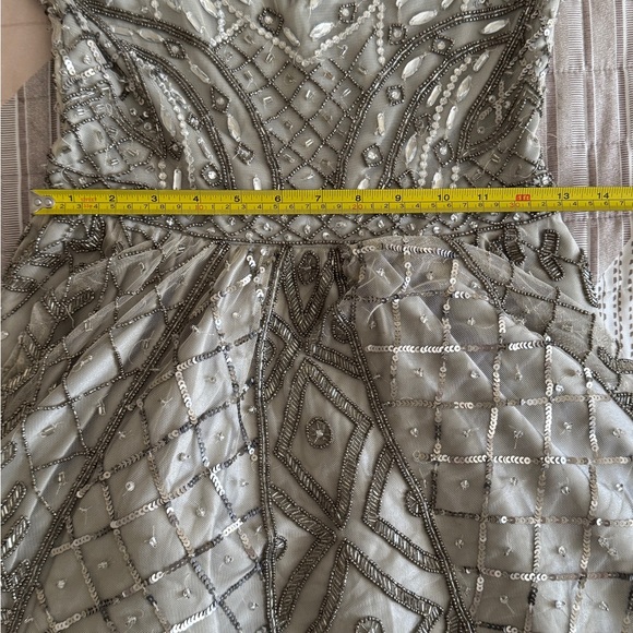 Lotus Threads Gray Beaded Dress – Size 2 – Open Back & Layered Skirt - Picture 9 of 12